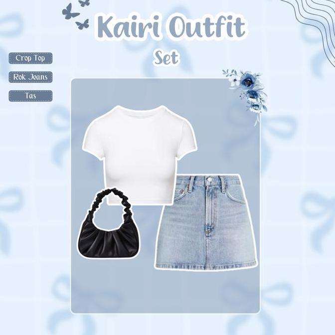 Setgirl- Setelan Kairi Outfit Set [ Crop Tee + Rok Mini + Tas ] One Set Korean Style | Ootd Fashion 