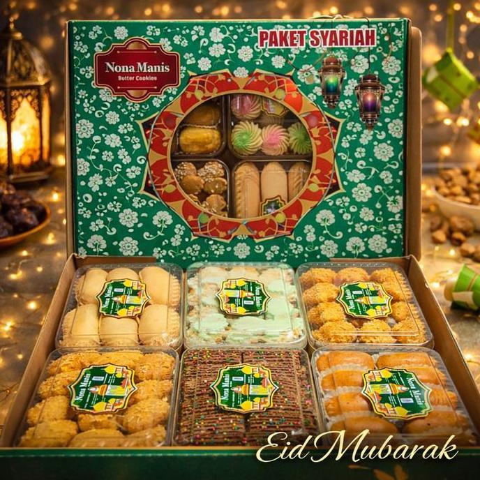 Apazada - Kue Kering Lebaran Nona Manis Syariah Halal / Hampers Kue Lebaran Paket 6 Toples Murah Ena
