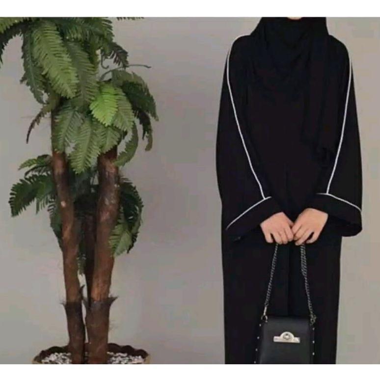 Promo Abaya Turki Kekinian Gamis List Putih Elegan Cantiik. Bahan Jet Black Lembut Original