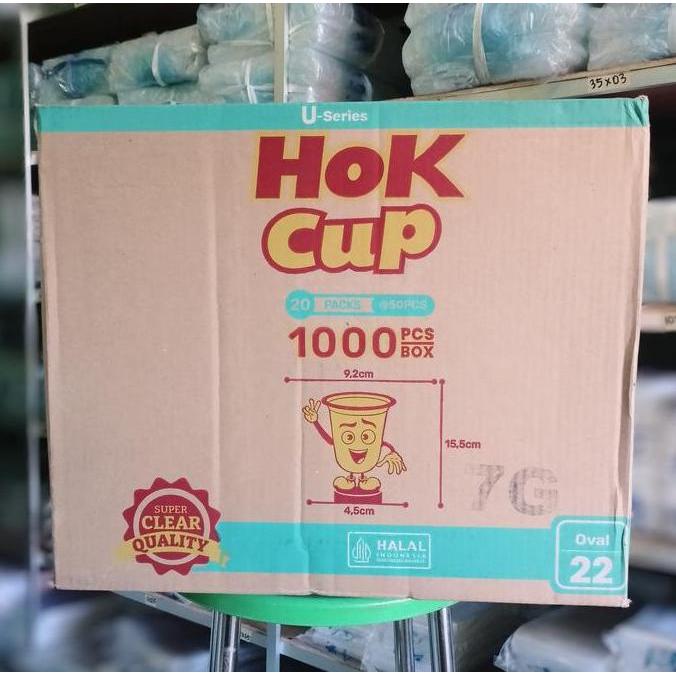 Gelas Plastik Hok Cup Oval U Series Kemasan Karton/Dus 16 Oz 18 Oz 22 Oz Gelas Plastik