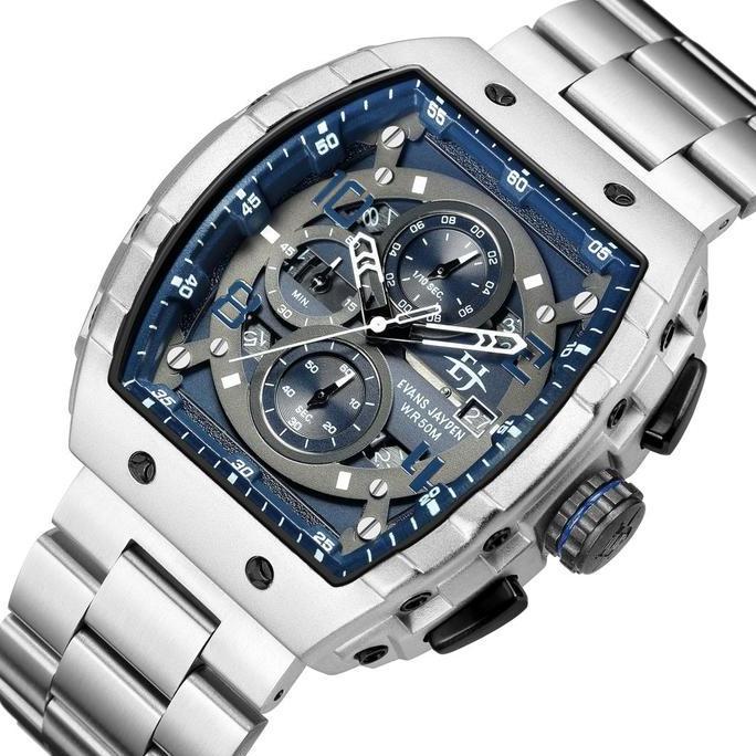 jam tangan Evans Jayden Jam Tangan Pria 9554-2 Rantai Stainless Steel Kaca Sapphire Chronograph Wate