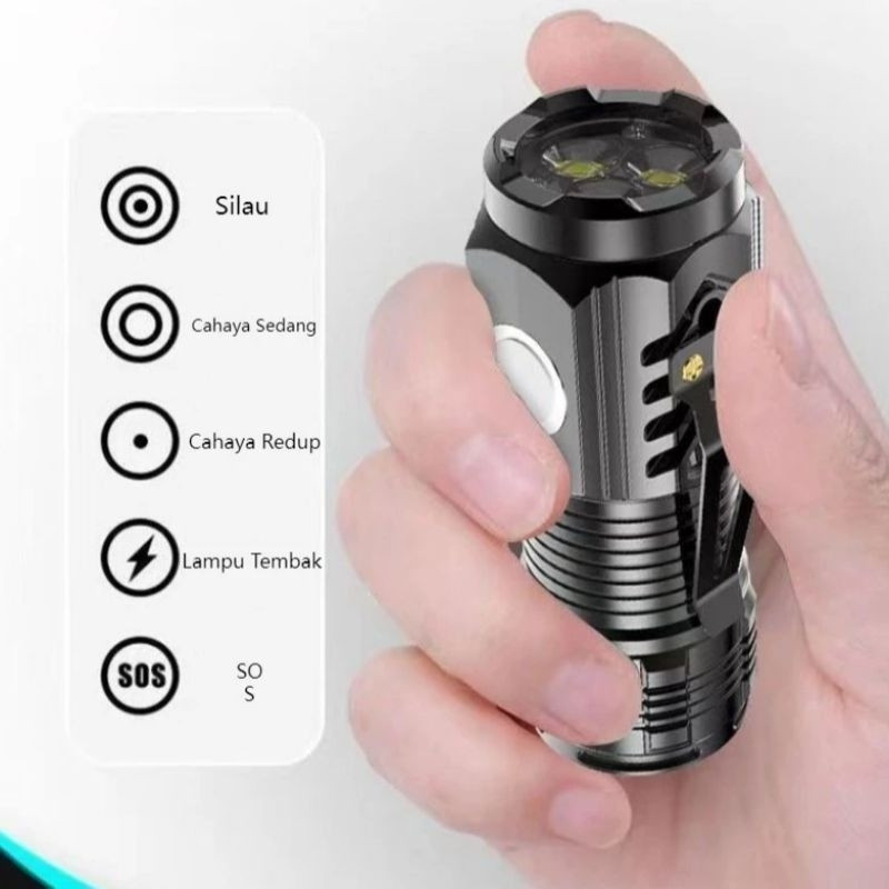 Senter Mini Led 3 Mata / Senter Mini Anti Air Super Terang / Senter Mini Rechargeable Cod