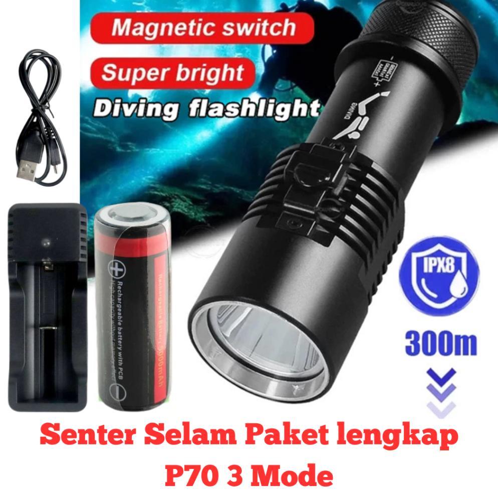 Kirim Cepat Paket Lengkap Senter Selam LED XHP70 Sangat Terang dengan Magnet Switch Senter Diving Pr