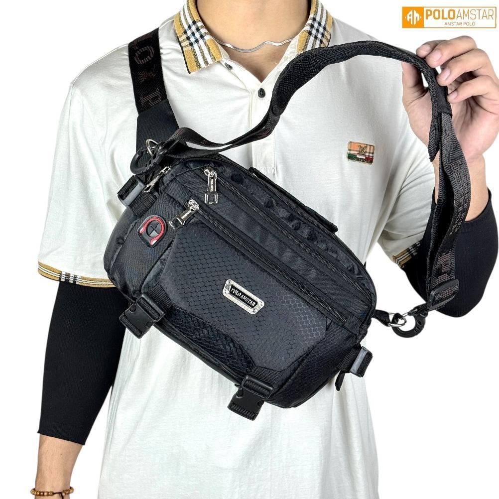 Tas Selempang Pria POLO AMSTAR  Slingbag Tas Kerja  Kuliah Sekolah Simple Ukuran Size Besar