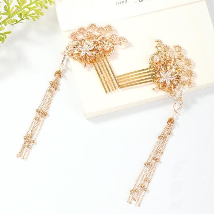 Set Hairpiece Tusuk Konde Tradisional Pengantin Cina Sangjit Bridal GS
