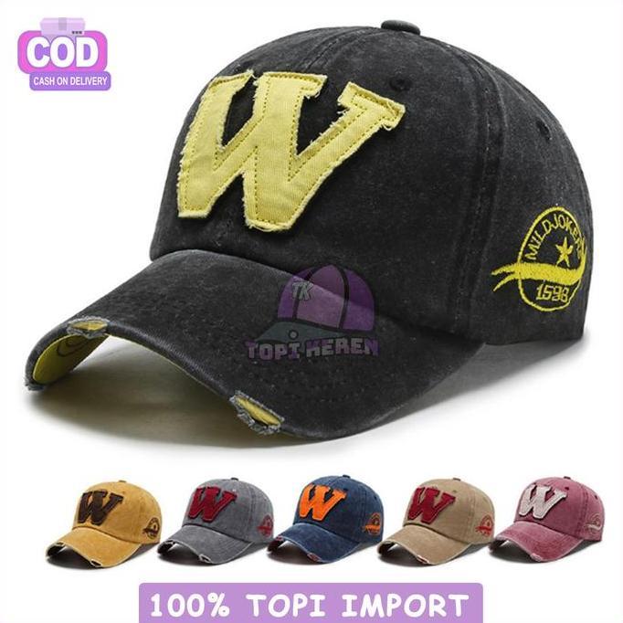 Topi Baseball Logo Huruf W Bahan Denim Jeans Fashion Kekinian  Pengait Ring Besi
