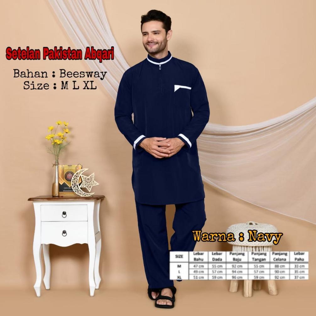 Setelan Pakistan Abqari  - Baju Koko Muslim Setelan Pakistan Dewasa - Koko Pakistan Dewasa Promo Buk