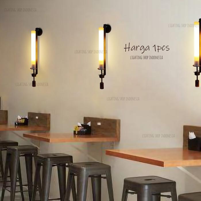 Lampu dinding kaca panjang gold hitam minimalis dekor cafe hias 2lampu