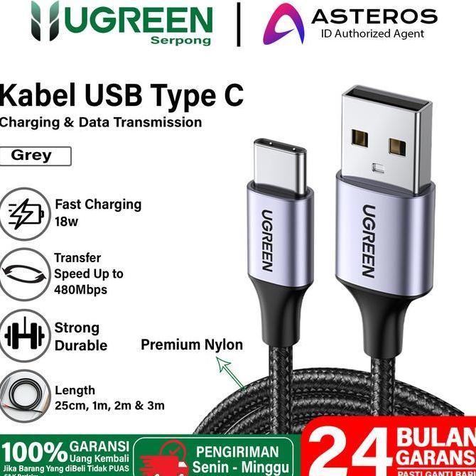 Kabel Data USB Type C Nylon Braided Fast Charging 1m 2m 3m