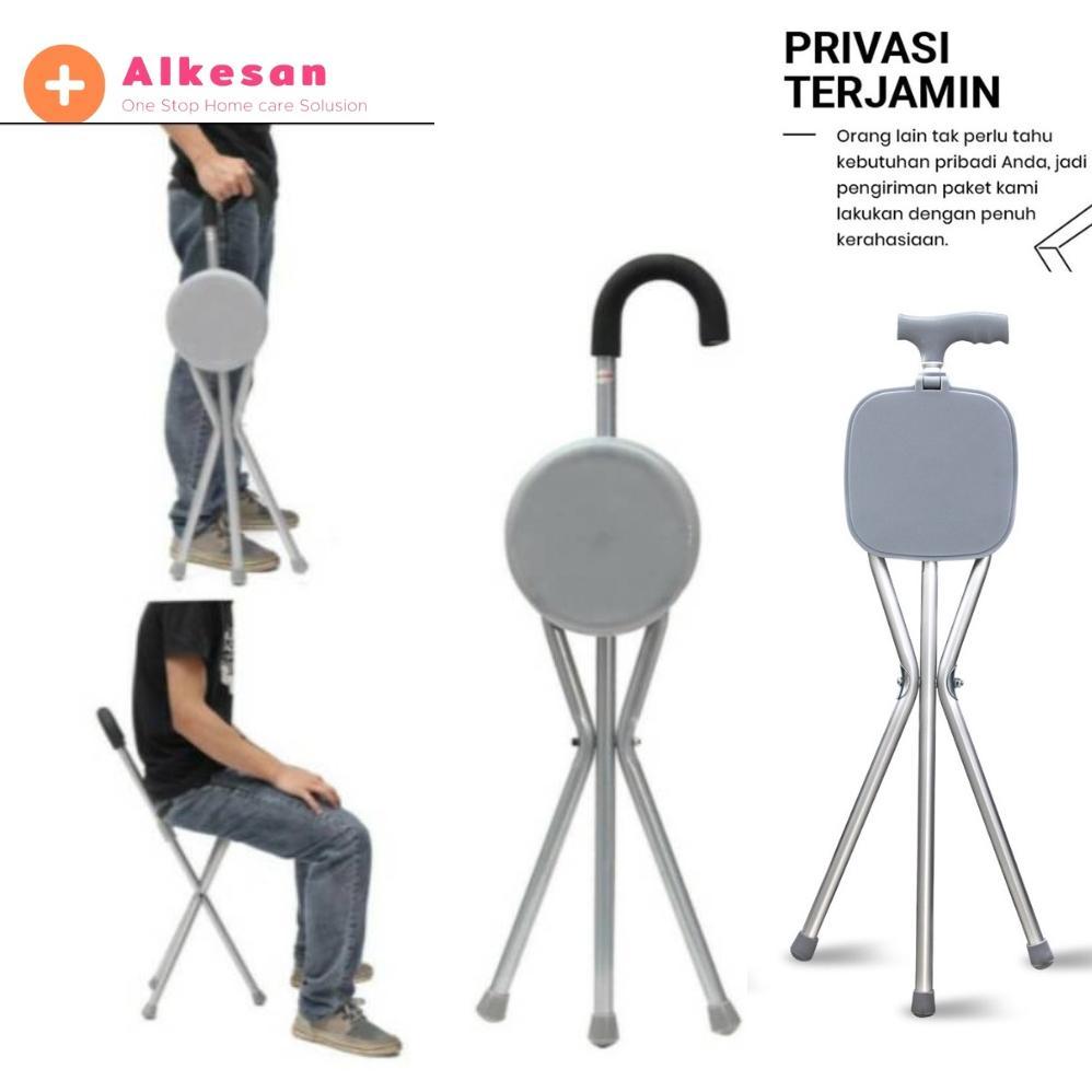 Tongkat Duduk Kursi Lipat Alat Bantu Jalan Dewasa Orang Tua Lansia