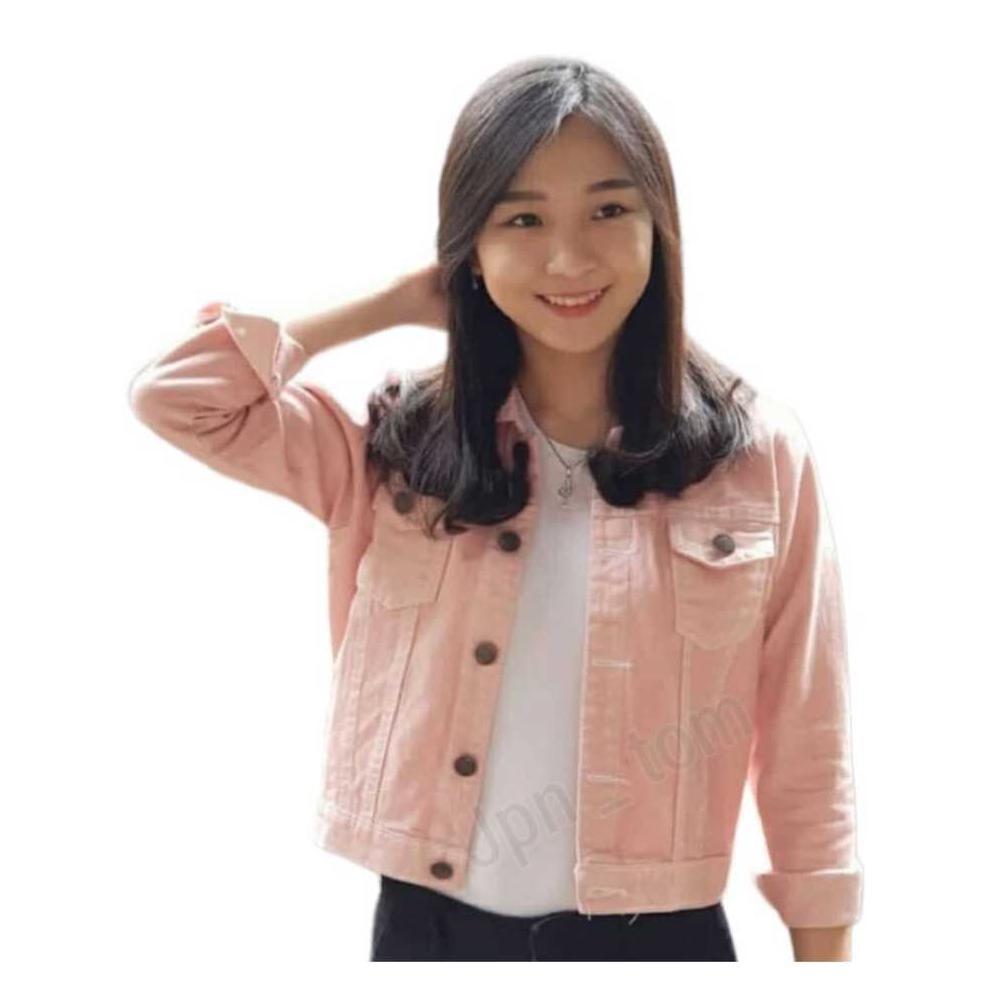 PREMIUM Jaket Jeans Wanita Crop Polos Coklat Gold Jacket Denim Cewek Cropt Mustard Jins Slimfit Body