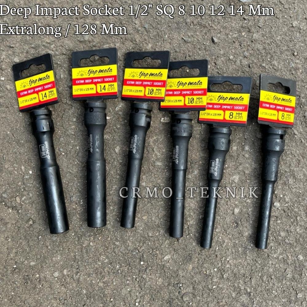 Deep Impact Socket 1/2" SQ 8 10 12 14 Mm Tjap Mata Extralong 128 Mm Mata soket Shock Presisi Tinggi 