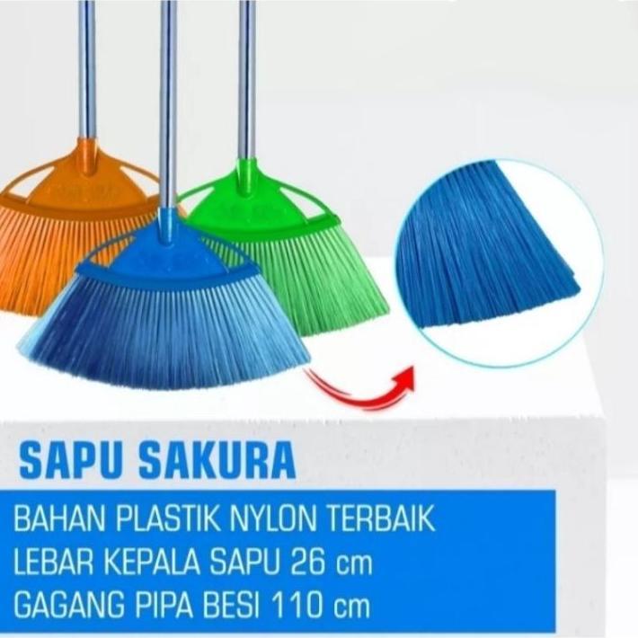 Sapu Teras Sapu Lantai Nilon Sapu Gagang Plastik Panjang Sapu Sakura Dragon