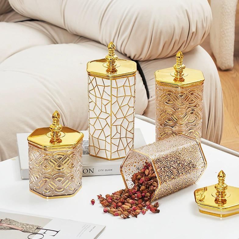 ARVUNECOLLECTIVE TOPLES TITIK EMAS SET MEWAH TOPLES PENYIMPANAN MAKANAN TOPLES KUE LEBARAN TOPLES PL