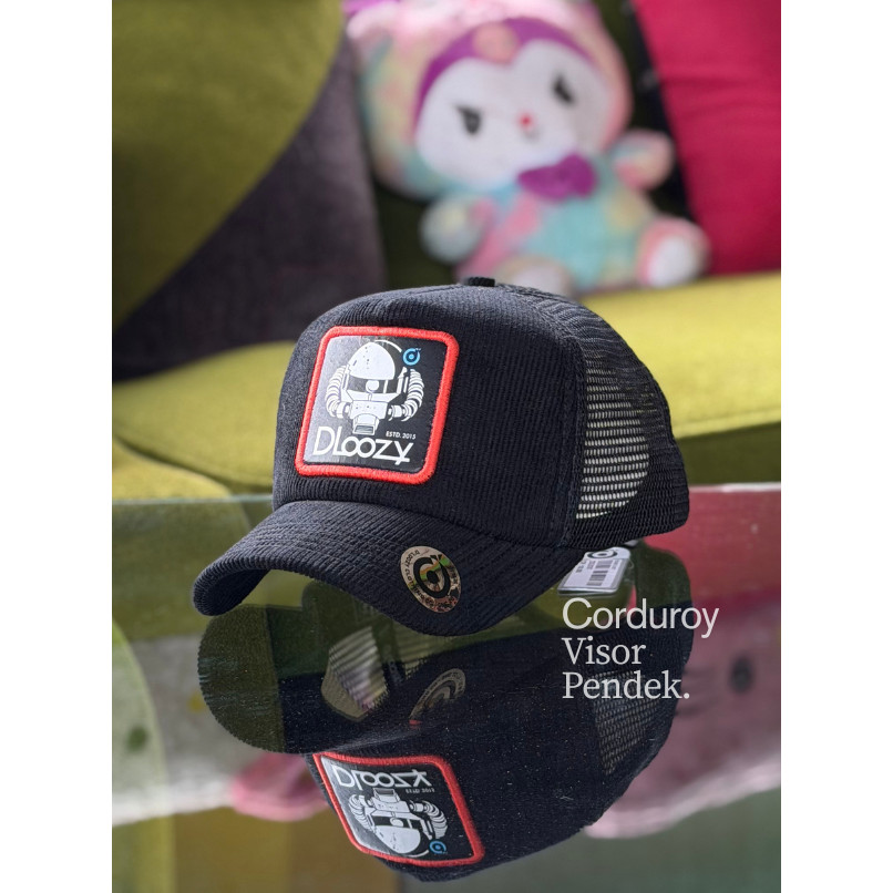 Topi Pria Dewasa DLOOZY Truker Hat Jaring Corduroy Distro Original Hitam DLZTC-HLO