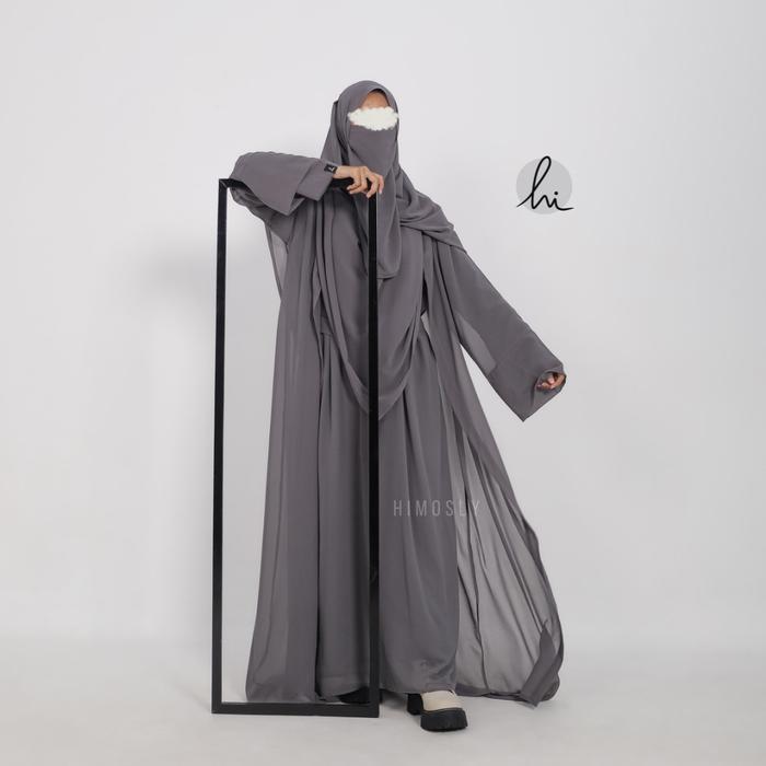 Bisa Cod - Zehra Abaya Set Pashmina By Himosly Ceruti Gamis Muslim Outer Abaya Lebaran Free Pasmina 