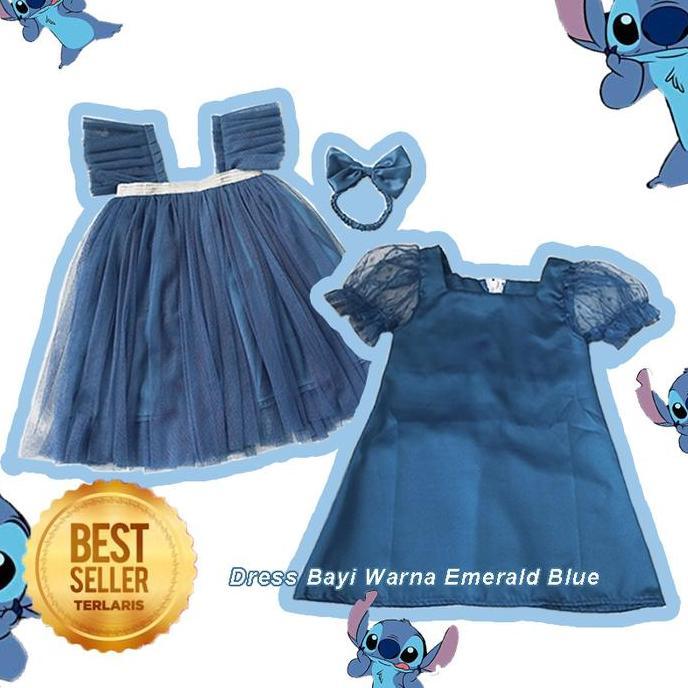 Gaun Anak Warna Emerald Blue Dress Kondangan Simple Elegan Anak Usia 2 3 Tahun Tren Warna Biru Emera