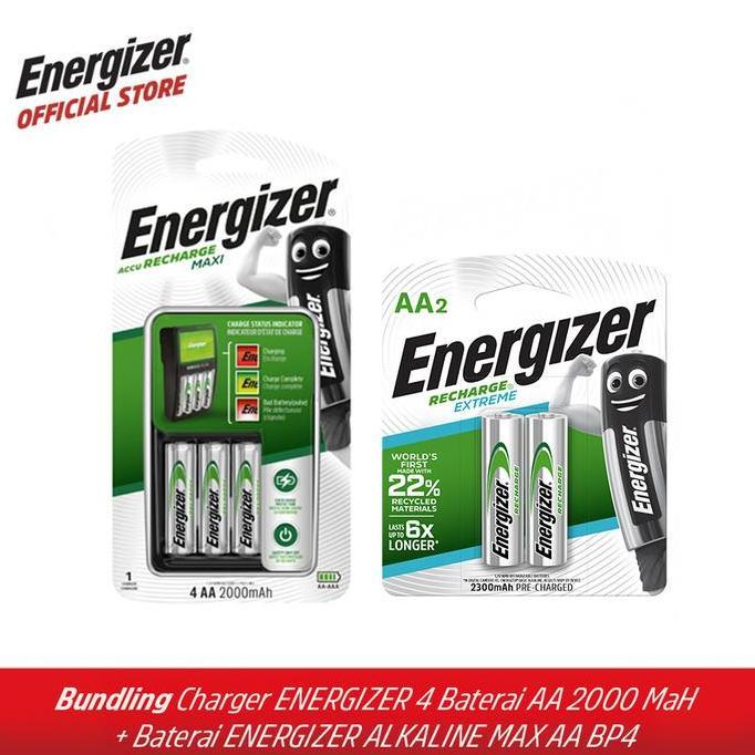 Paket Charger Energizer 4 Baterai + Rechargeable Baterai