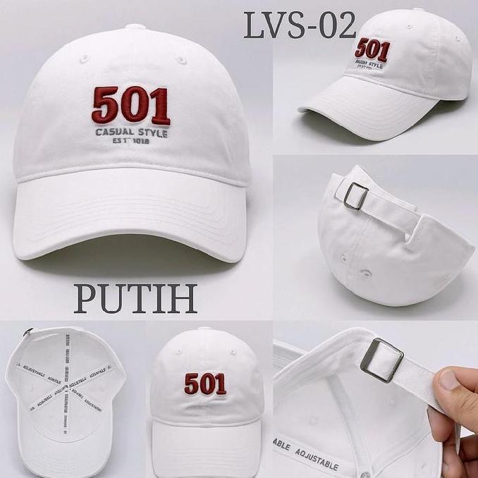 Topi Baseball LVS 501 Bordir Pria Wanita Model Adjustable Putih Casual Elegan