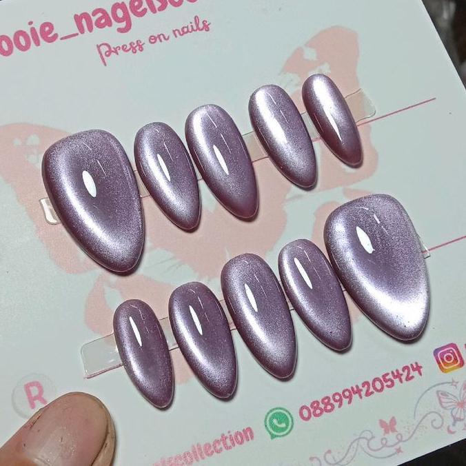 PRESS ON NAILS CAT EYE PREMIUM LILAC POLOS | KUKU PALSU | KUKU PALSU SILKY | KUKU PALSU CAT EYE | KU