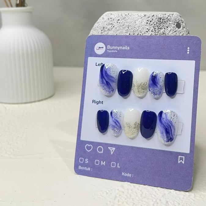 KD 12 NAVY BLUE MURBLE 3D | PRESS ON NAILS ART KUKU BUNNYNAILSID