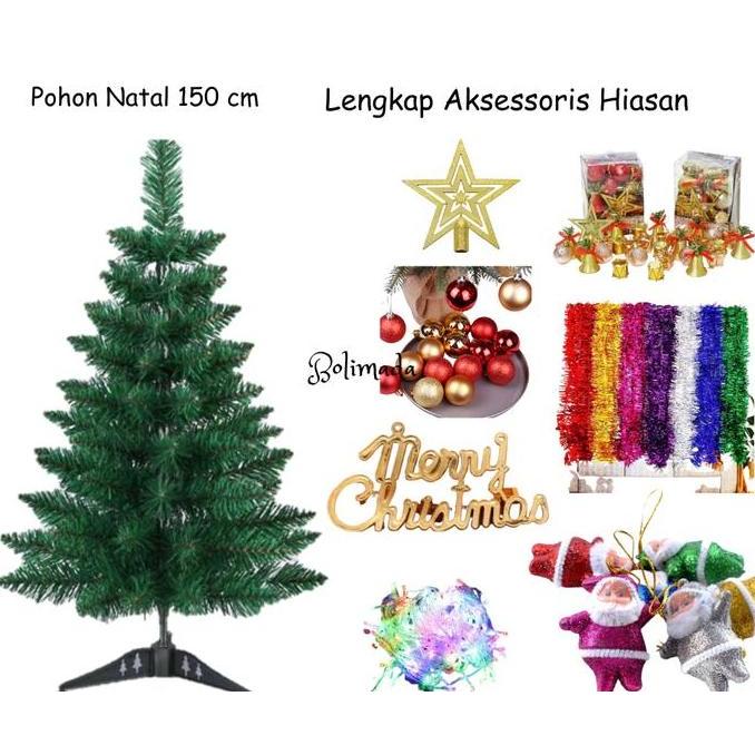 Pohon Natal 150 cm Lengkap Hiasan Aksessoris Lampu Tumbler