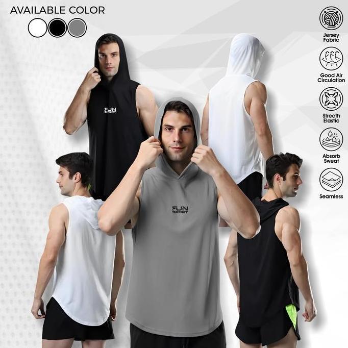 MAQIMUD Singlet Hoodie Baselayer Tanpa Lengan untuk Pria Fitness Outdoor F@n Sport