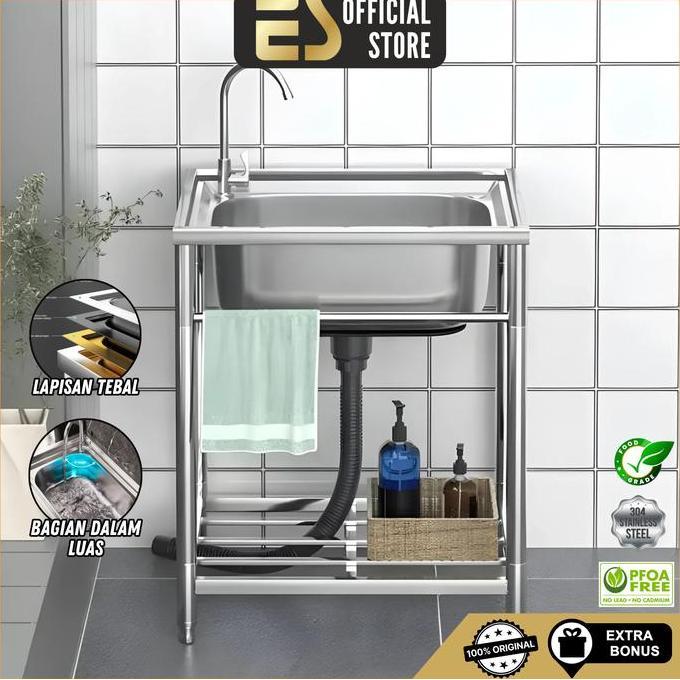 SOJEHBOW Rangka Besi Meja Wastafel Portable Bracket Stainless Steel Kitchen Sink Bak Cuci Piring Ker