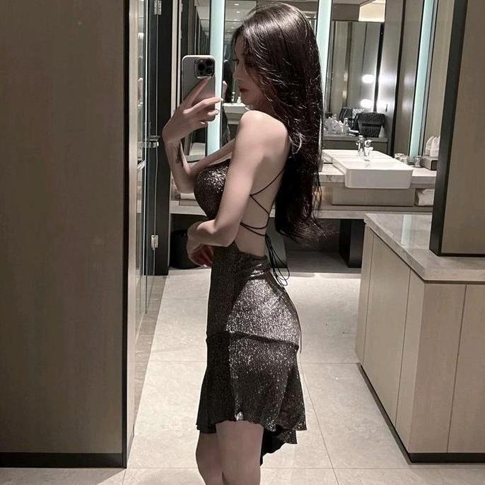 IKFOICI Dress Wanita Clubbing Gaun Malam Gaya Korea F288 Panjang Casual Bahan Spandex Polyester Ukur