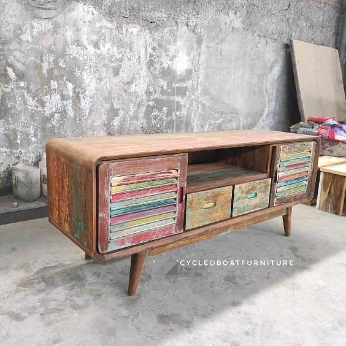 Buffet TV Meja TV Retro Vintage Kayu Jati Skandinavian 150cm x 45cm x 60cm Finishing Vintage Boat Wo