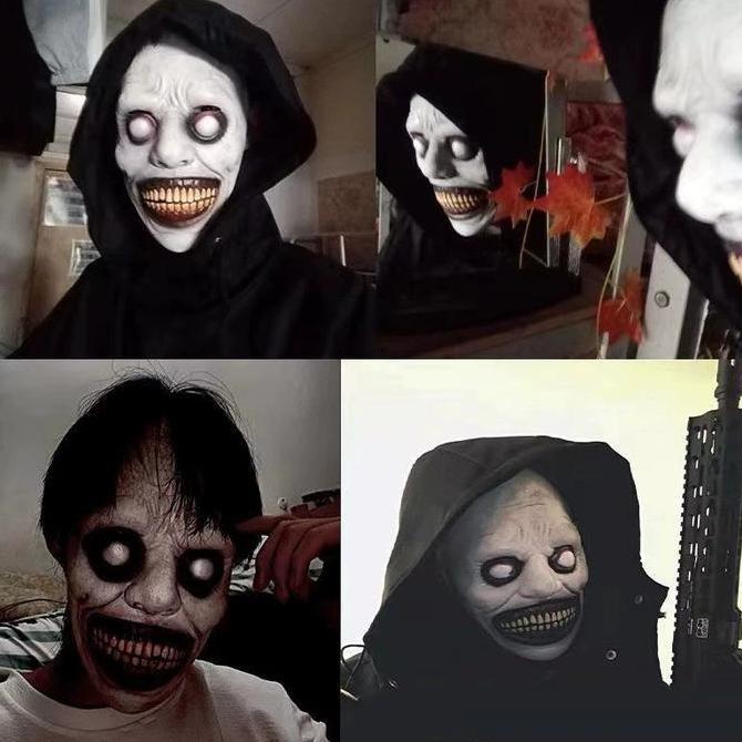 MAQIMUD Topeng Seram Mata Putih Eksorsis / Cos Topeng Halloween / Topeng Rumah Hantu Pesta Lelucon