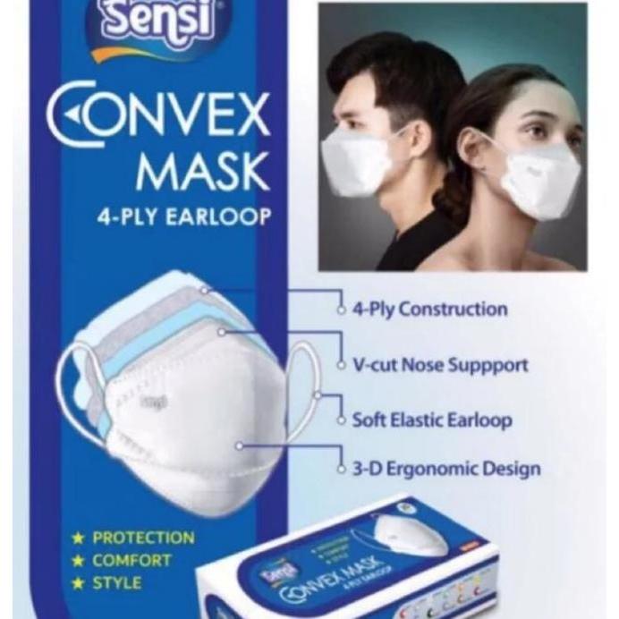 BEBAS ONGKIR - Sensi Convex Mask 4Ply 20pcs - White Masker SENSI CONVEX Mask 4ply