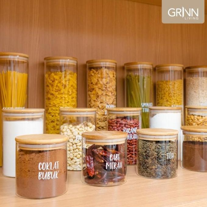 Grinn Living Set Paket Neron Glass Jar 2000 ml Toples Beras Kayu