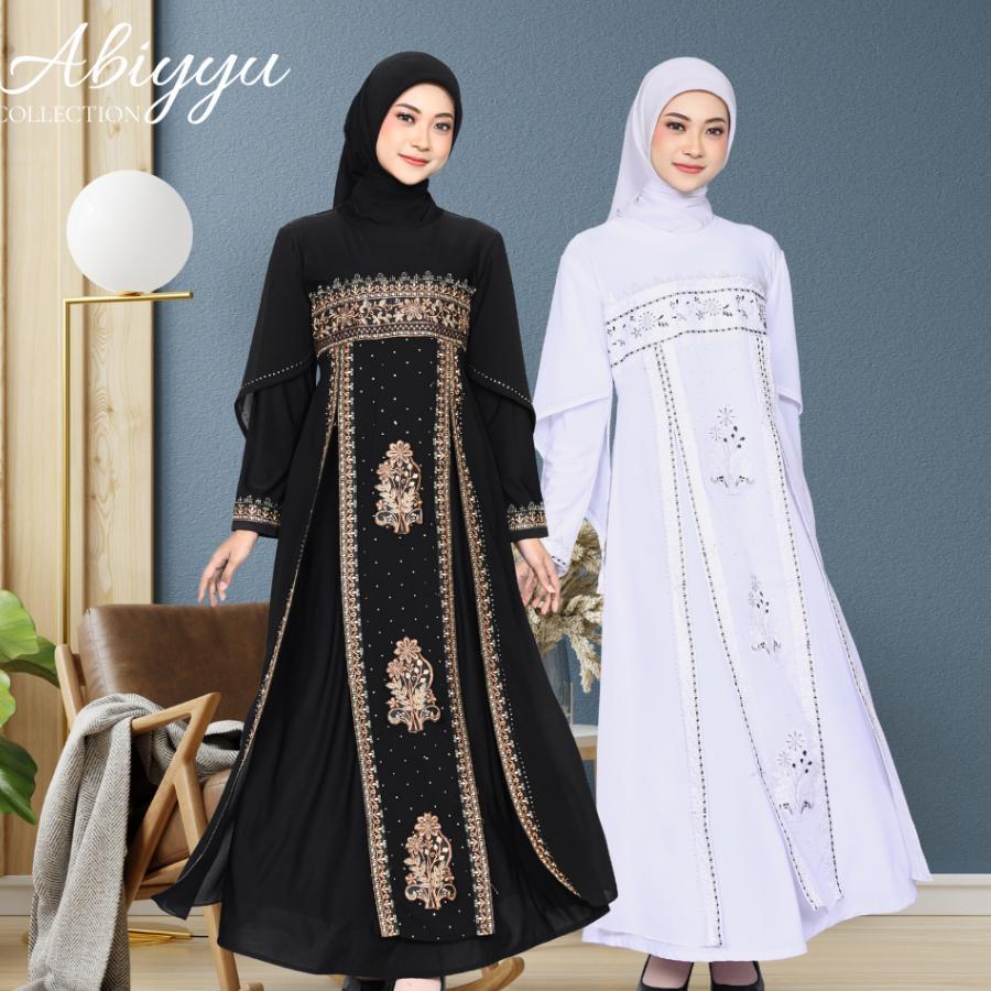 Ta9021 | Gamis Abaya Turki Mewah Turkey Bahan Jersey Mix Ceruty Turkiy Putih  Hitam Elegan Dan Warna