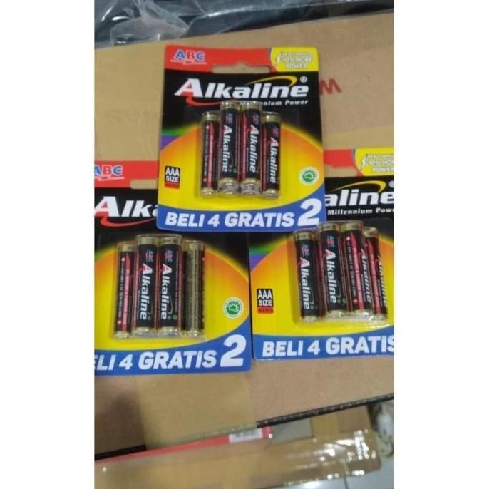 Baterai ABC Alkaline A3 AAA 4+2 / Baterai Remote ac A3 1 box isi 12 card
