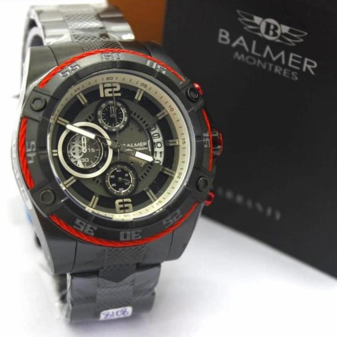 Ready Jam Tangan Pria BALMER 8108 Original Black Steel Chronograph Date