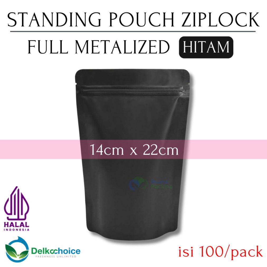 DELKOCHOICE STANDING POUCH FULL METALIZED HITAM 14x22