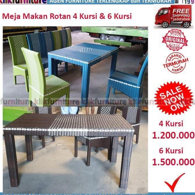 PROMO Meja Makan Rotan Sintetis 6 Kursi