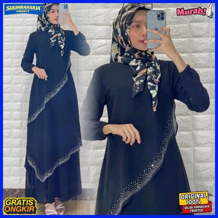Exclusive Gamis Payet Lapis Premium Dress Ceruty Babydoll Fashion Wanita Longdress Ibu Bunda Anak Ga