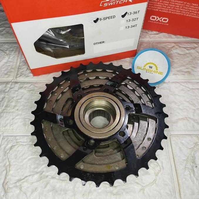 Gir Sprocket Freewheel 9 Speed 13-36T OXO Megarange BLACK BROWN Gear DRAT ULIR Sepeda MTB Federal Li