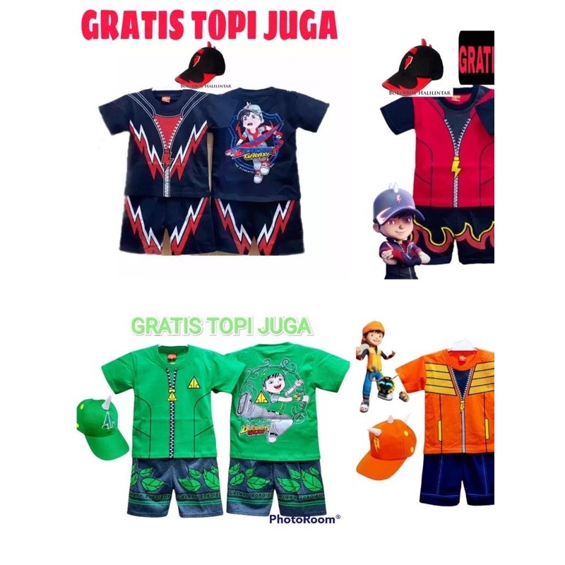 PROMO DISKON | FREE TOPI / BAJU ANAK BOBOIBOY SETELAN ANAK BOBOIBOY AIR API HALILINTAR DAUN GEMPA