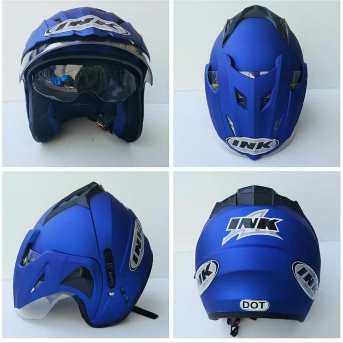 HELM INK MODEL T1 DOUBLE VISOR WARNA BIRU DOF. FREE STIKER