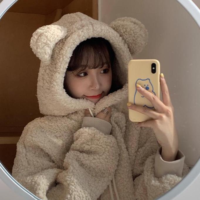 KJA-15 jaket luaran wanita import korea big size bulu beruang winter