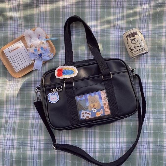 TB-04 tas sekolah jepang selempang wanita import seifuku bag pu leather putih hitam