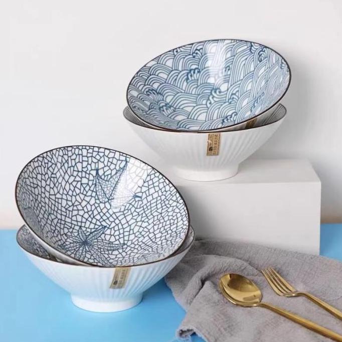 Mangkok Ramen Mangkok Keramik Jepang Seri Yamada Mangkok Ramen Keramik