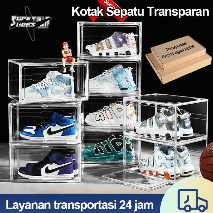 Pak Kotak Sepatu Akrilik Rak Sepatu Magnetik Dapat Ditumpuk Ornamen Mainan pameran Penyimpanan Trans