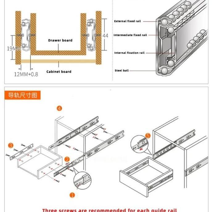 Rel Track Geser Furnitur Double Rel Geser Kabinet Rail Laci Dapur SET