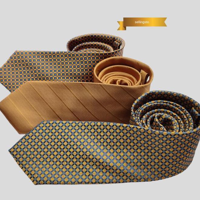 Dasi Pria Dasi Panjang Coklat Gold Dasi Mewah Pria Alitas