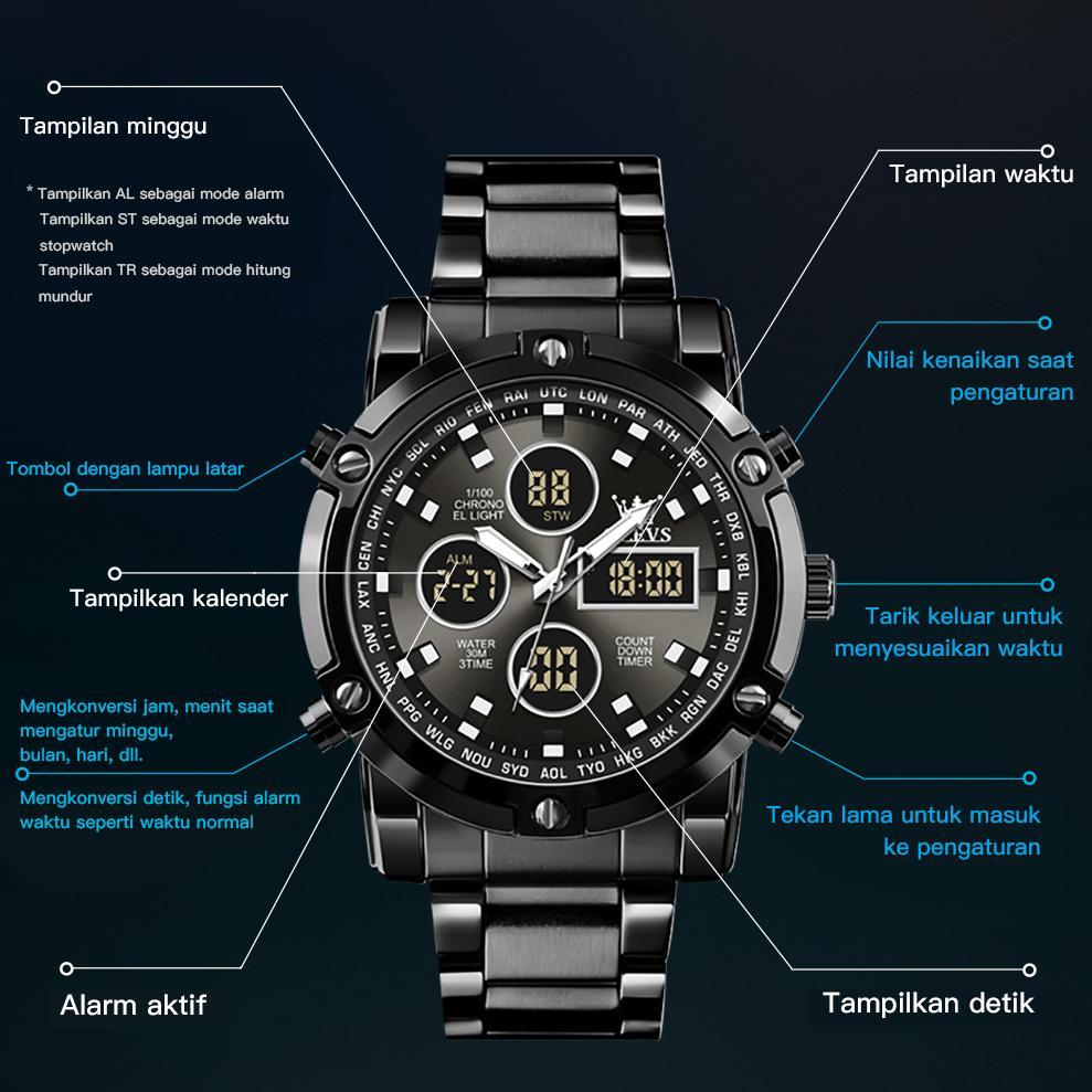 Hot Sale Olevs Jam Tangan Pria Anti Air Original Multifungsi Luminous Kalender Alarm Analog Cowok Fa