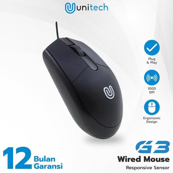 Optical Mouse G3 Unitech Wired USB 1000DPI